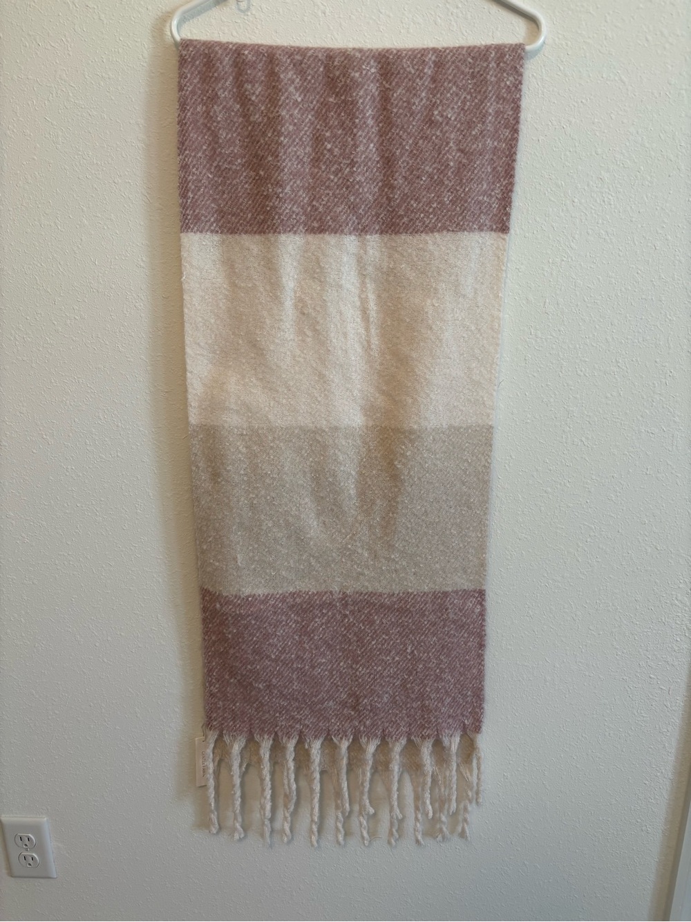Gentle Fawn Blush and Cream Striped Fringe Scarf NWT